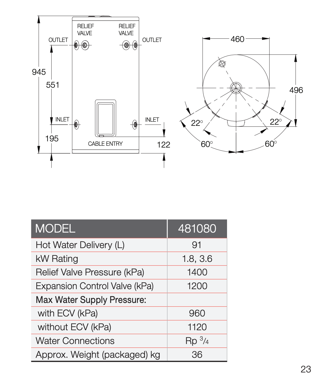 Rheem 481080G7 80L 3.6kW Electric Hot Water Heater Including Metro Perth Installation - Pacer Plumbing & Gas